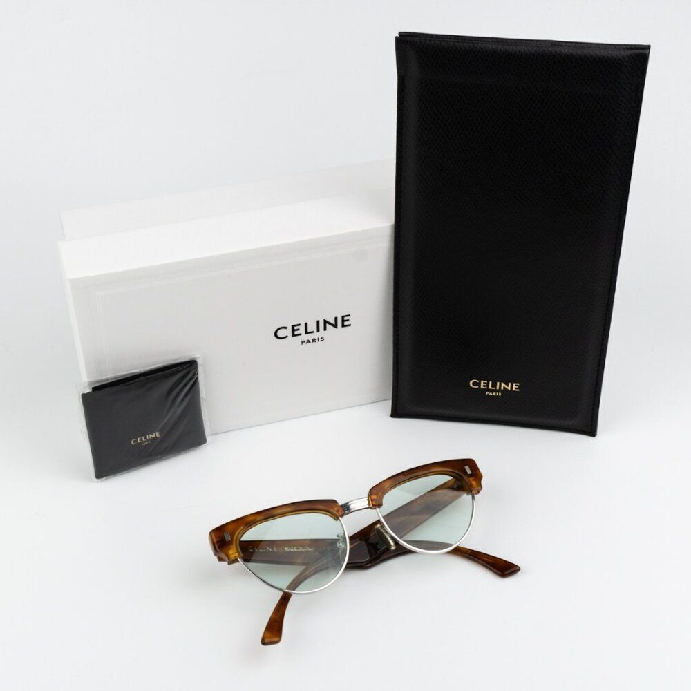 NEW Celine CL40059U 18N Shiny Rhodium Havana Green Women Cat Eye Sunglasses - Picture 11 of 12